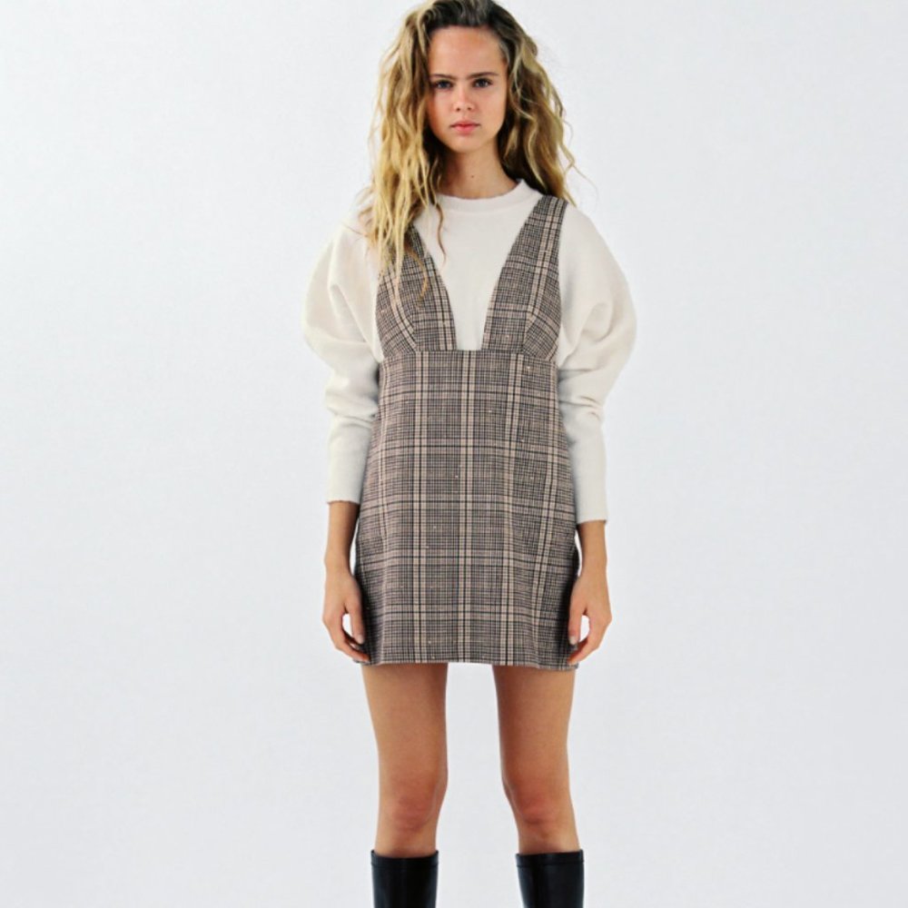 Zara Plaid Pinafore Mini Dress M